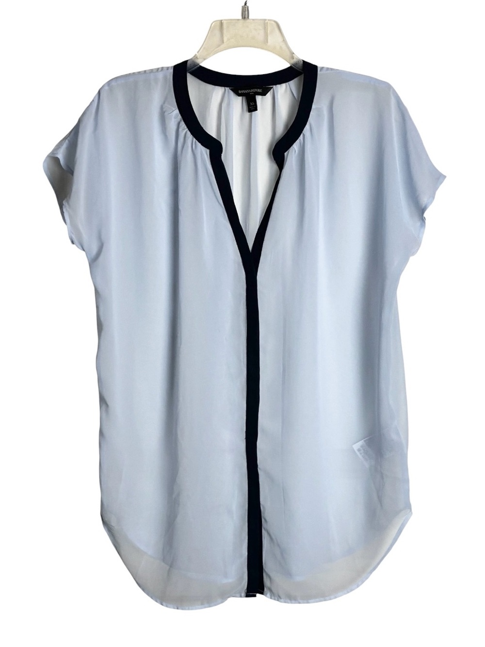 Banana Republic Short Sleeve Pale Blue and Navy Chiffon Top Size XS